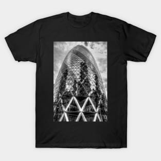 London Gherkin, 30 St Mary Axe, Black And White T-Shirt